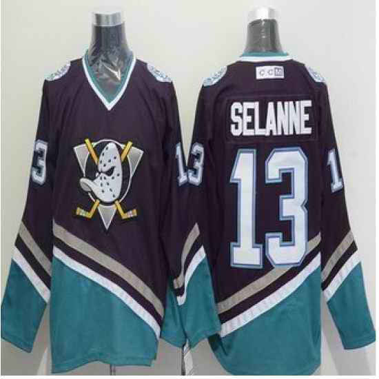 Anaheim Ducks #13 Teemu Selanne Purple-Turquoise CCM Throwback Stitched NHL jersey